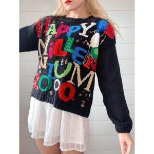SMALL Y2K “HAPPY MILLENNIUM” KNIT TIME CAPSULE SWEATER